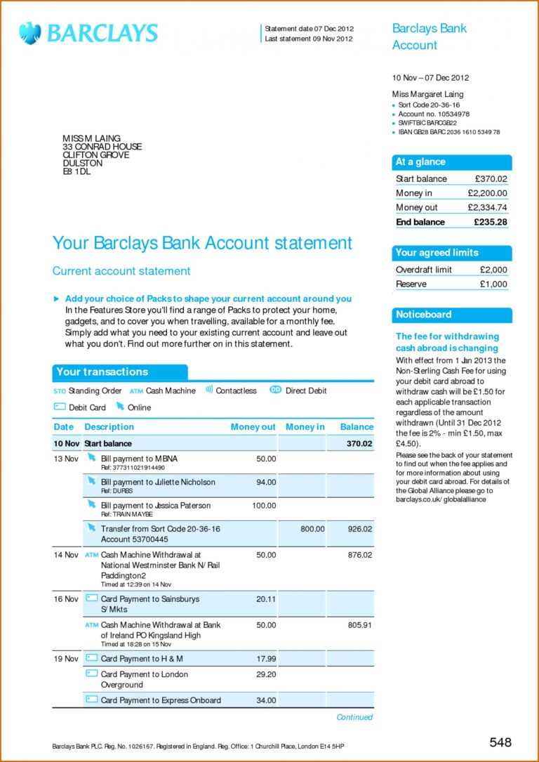Barclays fake bank statement